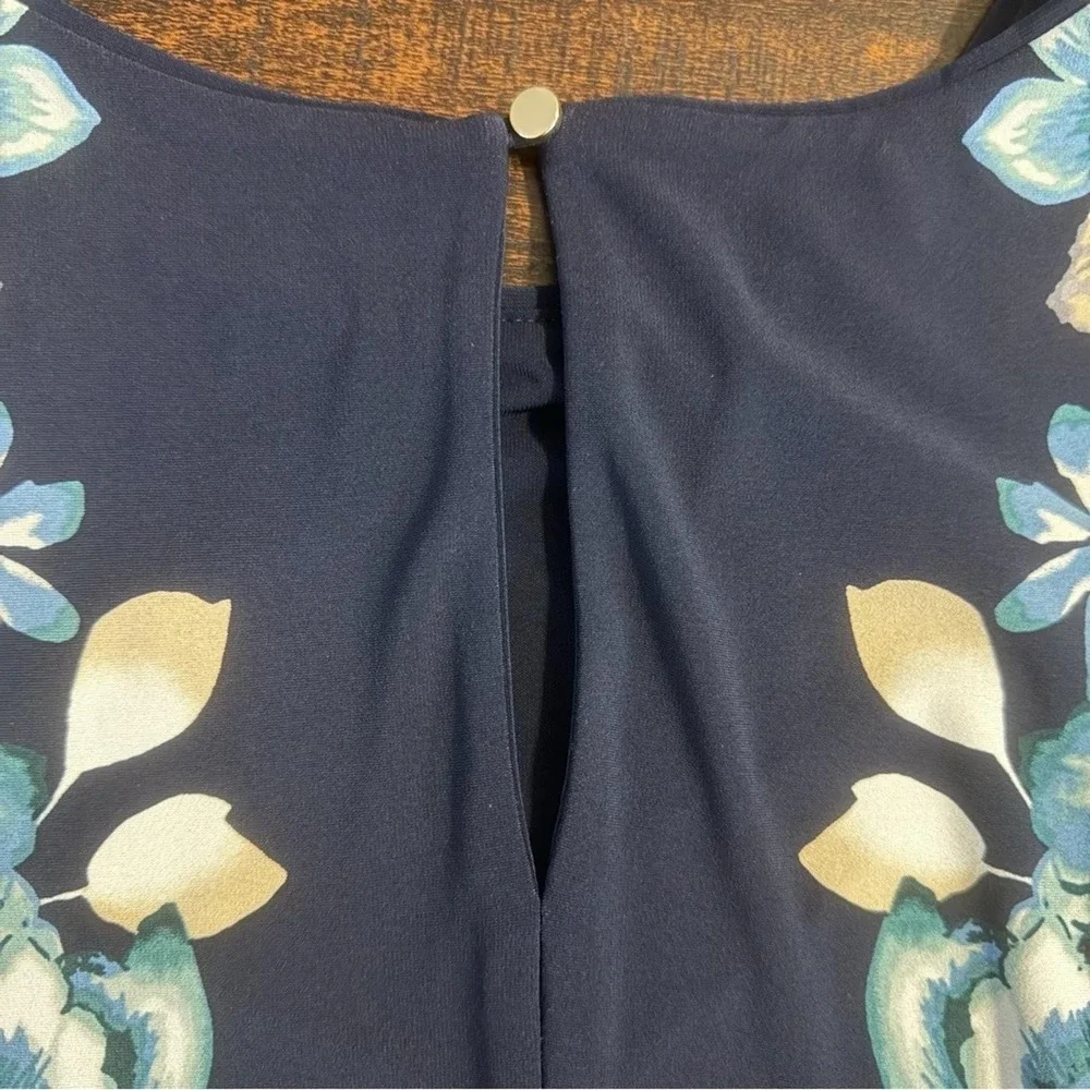White‎ House Black Market Floral Sheath Dress Navy Blue LP Petite Wedding Guest - Picture 9 of 16